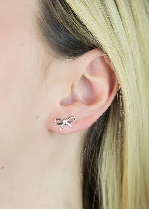 Golden Moments Sterling Silver Diamond Bow Stud Earrings - One Size Image 3