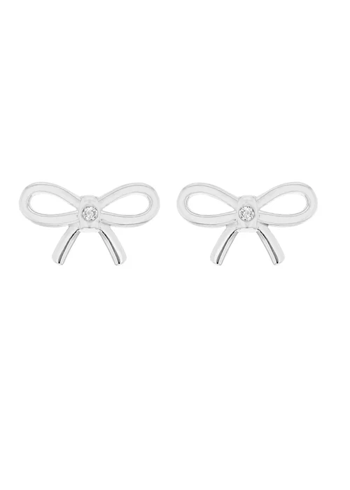 Golden Moments Sterling Silver Diamond Bow Stud Earrings - One Size Image 1