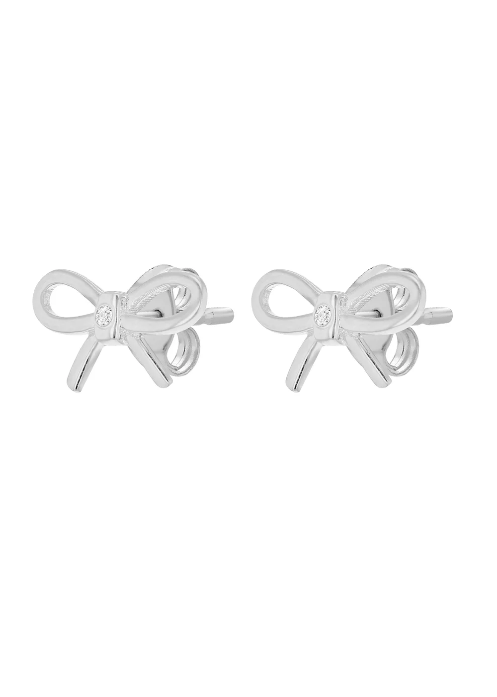 Golden Moments Sterling Silver Diamond Bow Stud Earrings - One Size Image 2