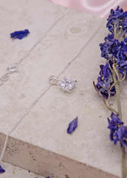 Golden Moments Sterling Silver Square CZ Necklace - One Size Image 2