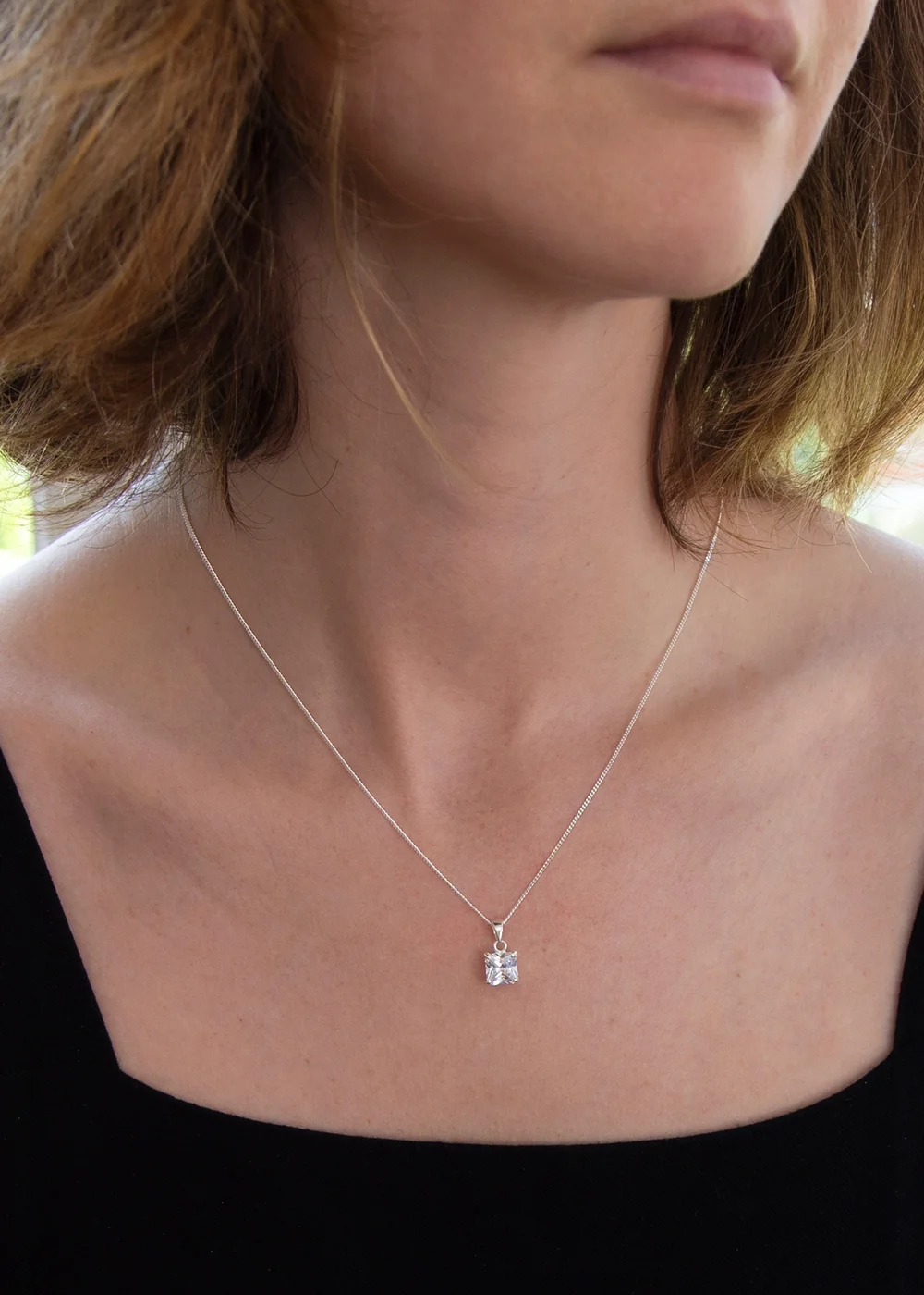 Golden Moments Sterling Silver Square CZ Necklace - One Size Image 3