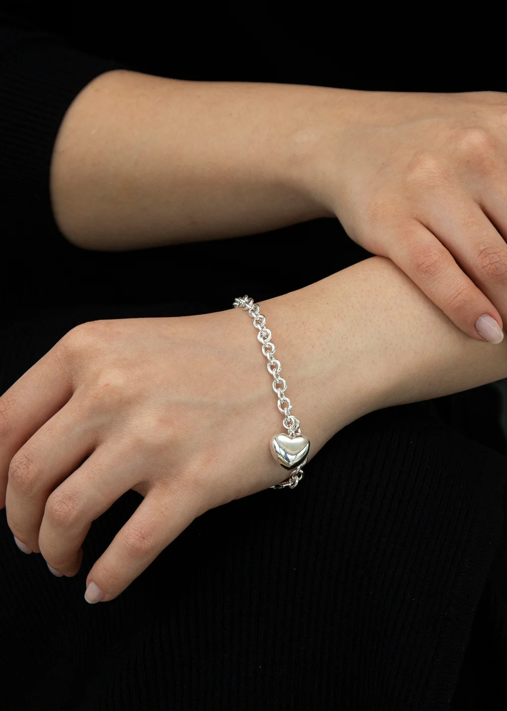 Golden Moments Sterling Silver Puffed-Heart Belcher Bracelet - One Size Image 3