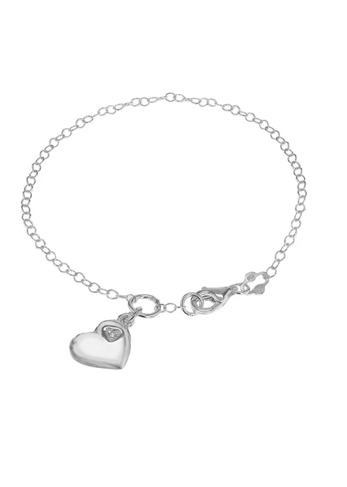 Golden Moments Sterling Silver CZ Heart Bracelet - One Size Image 1