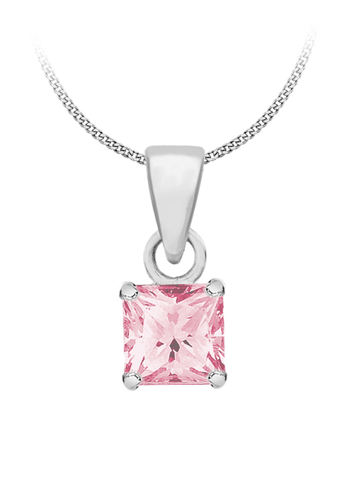 Golden Moments Sterling Silver Square Pink CZ Necklace - One Size Image 1