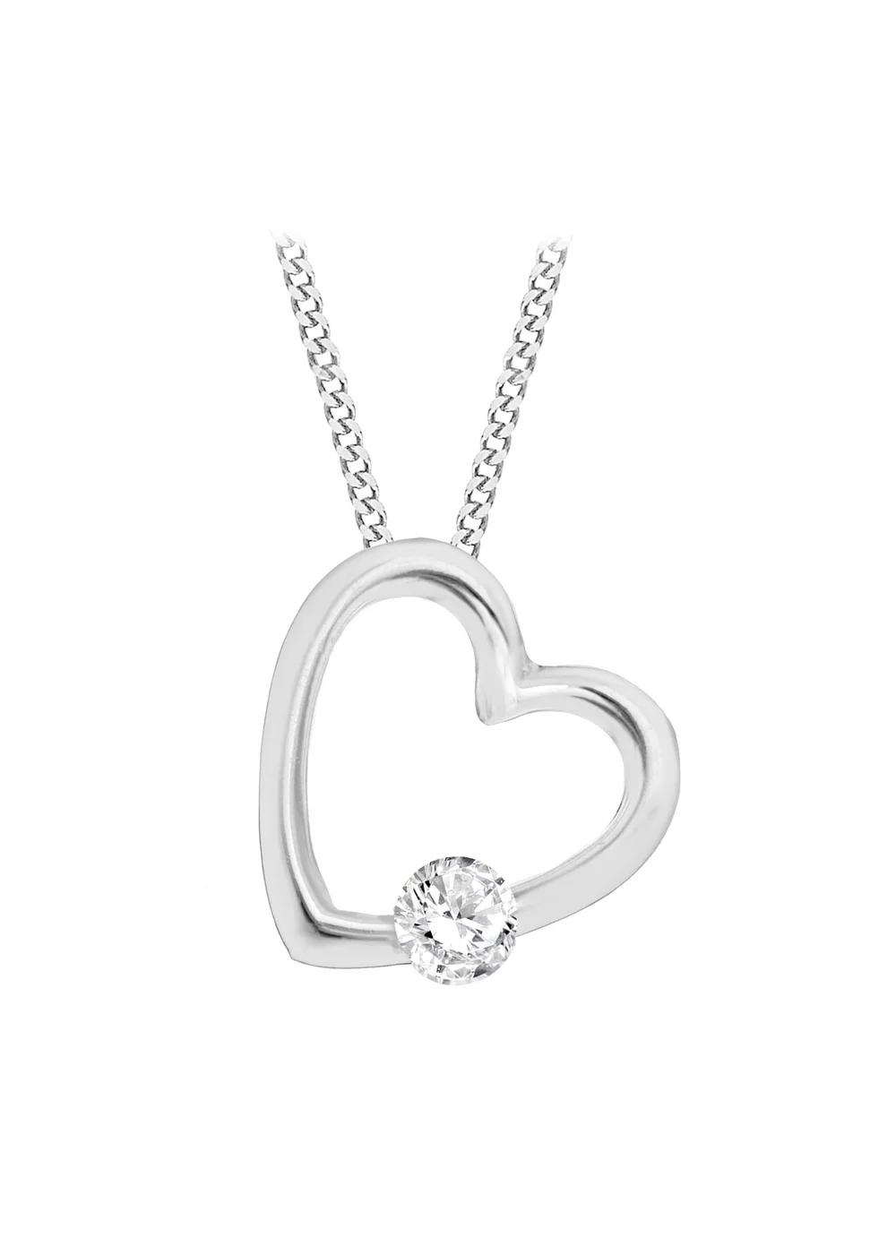 Golden Moments Sterling Silver CZ Open Heart Necklace - One Size Image 1