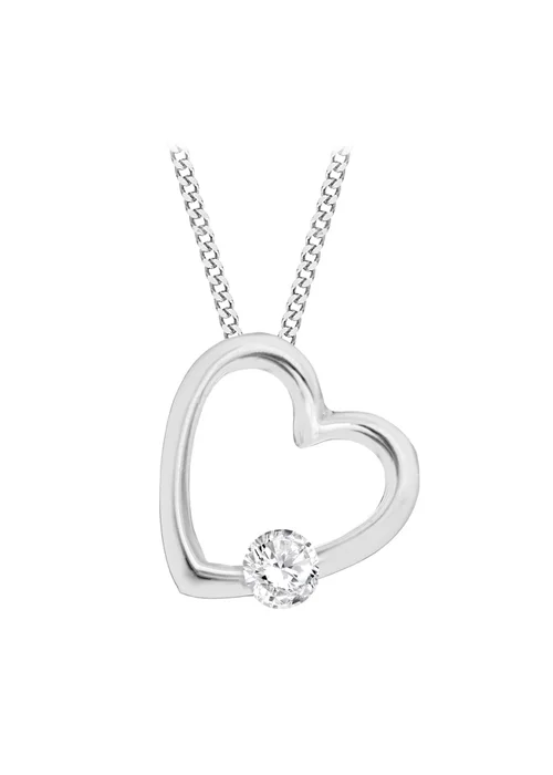Golden Moments Sterling Silver CZ Open Heart Necklace - One Size Image 1