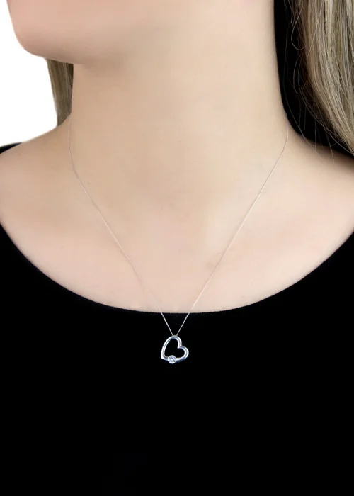 Golden Moments Sterling Silver CZ Open Heart Necklace - One Size Image 3