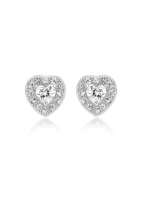 Golden Moments Sterling Silver CZ Heart Earrings - One Size Image 1