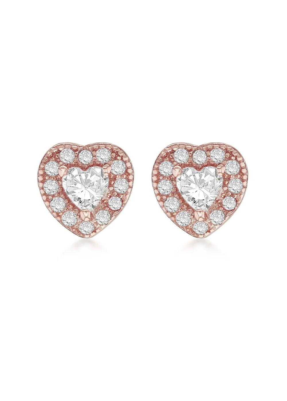 Golden Moments Sterling Silver Rose Gold Plated CZ Heart Stud Earrings - One Size Image 1
