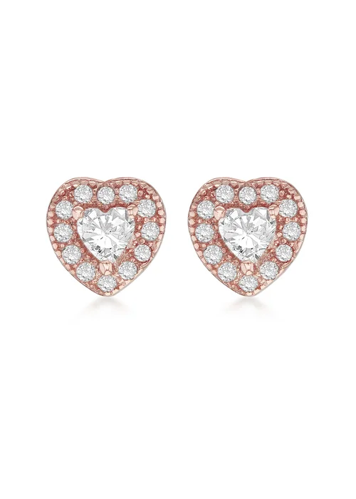 Golden Moments Sterling Silver Rose Gold Plated CZ Heart Stud Earrings - One Size Image 1