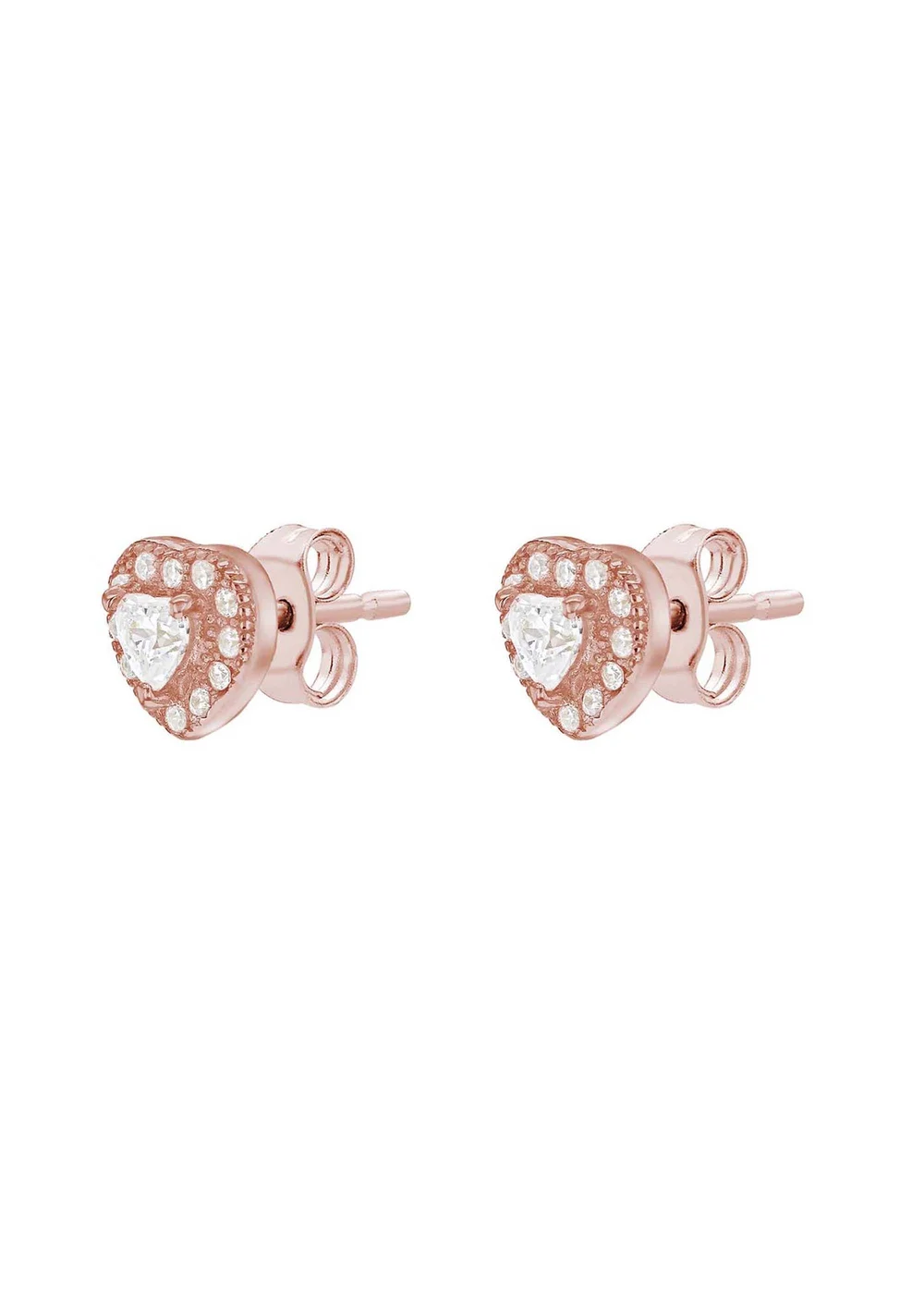 Golden Moments Sterling Silver Rose Gold Plated CZ Heart Stud Earrings - One Size Image 2