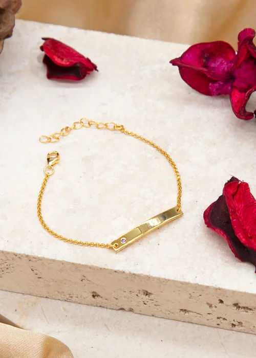 Golden Moments Gold Plated ID Bar February Birthstone CZ Bracelet - One Size Image 2