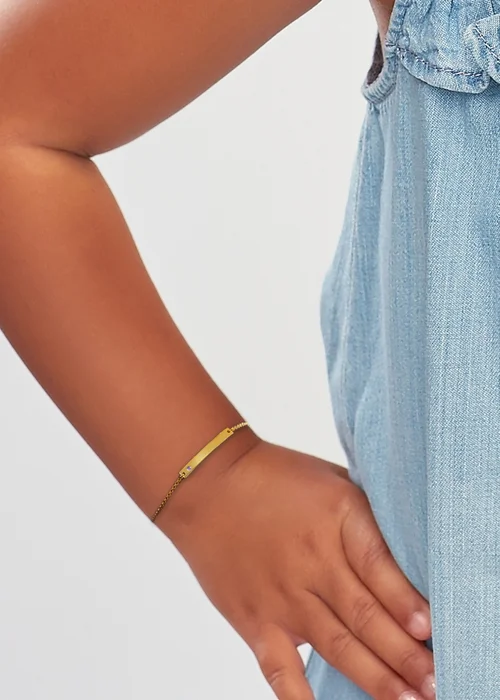 Golden Moments Gold Plated ID Bar February Birthstone CZ Bracelet - One Size Image 3