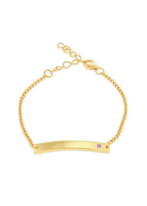 Golden Moments Gold Plated ID Bar February Birthstone CZ Bracelet - One Size Image 1