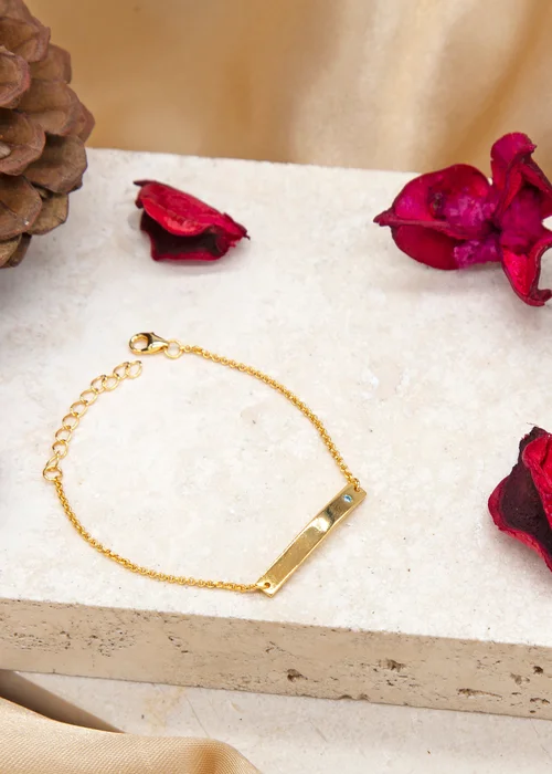 Golden Moments Gold Plated ID Bar March Birthstone CZ Bracelet - One Size Image 2