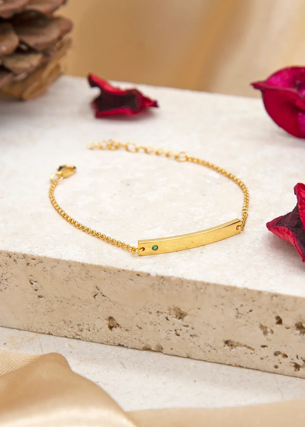 Golden Moments Gold Plated ID Bar May Birthstone CZ Bracelet - One Size Image 2