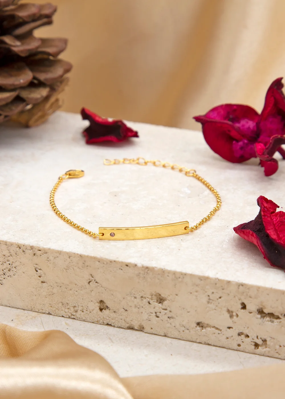 Golden Moments Gold Plated ID Bar October Birthstone CZ Bracelet - One Size Image 2