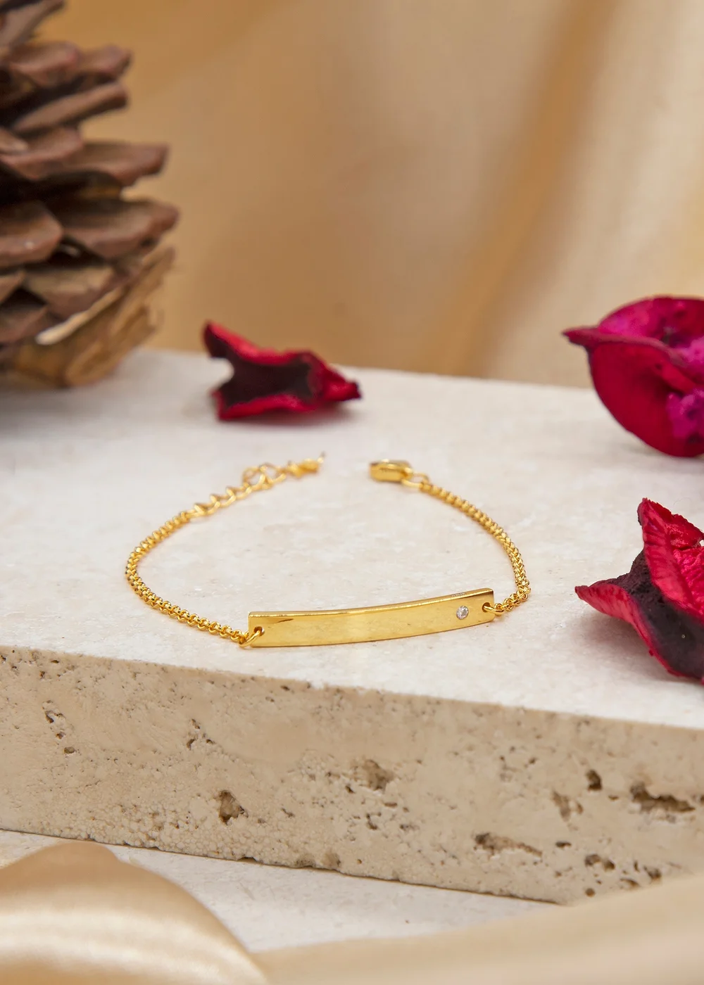 Golden Moments Gold Plated ID Bar April Birthstone CZ Bracelet - One Size Image 2