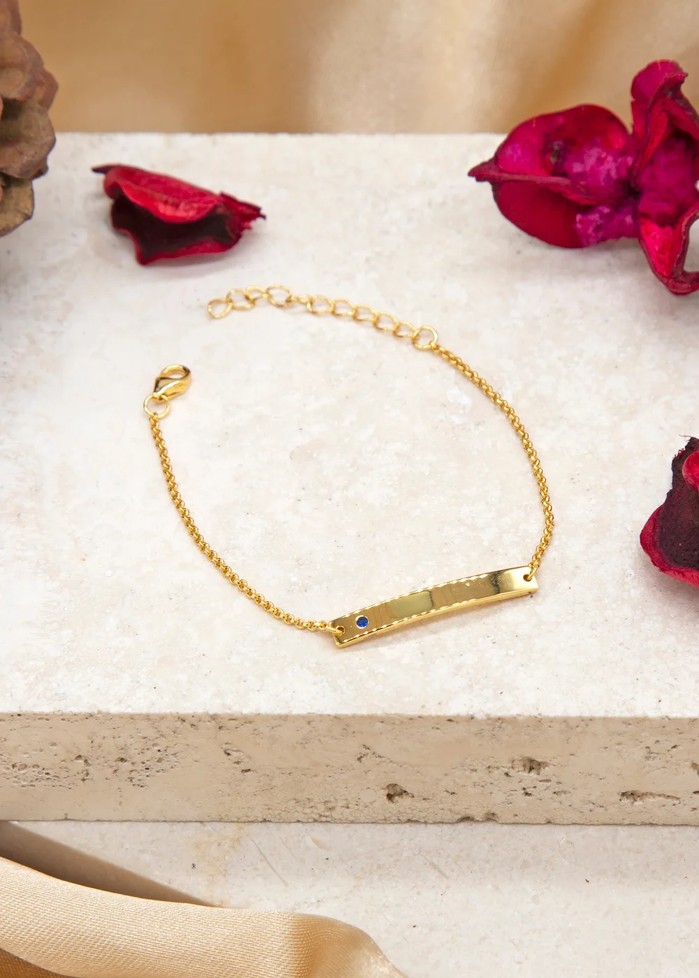 Golden Moments Gold Plated ID Bar September Birthstone CZ Bracelet - One Size Image 2