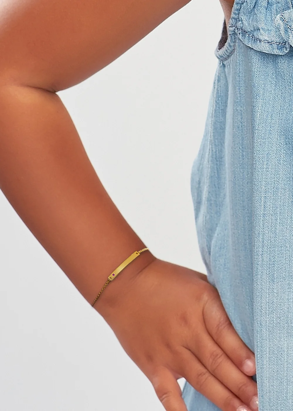 Golden Moments Gold Plated ID Bar July Birthstone CZ Bracelet - One Size Image 3