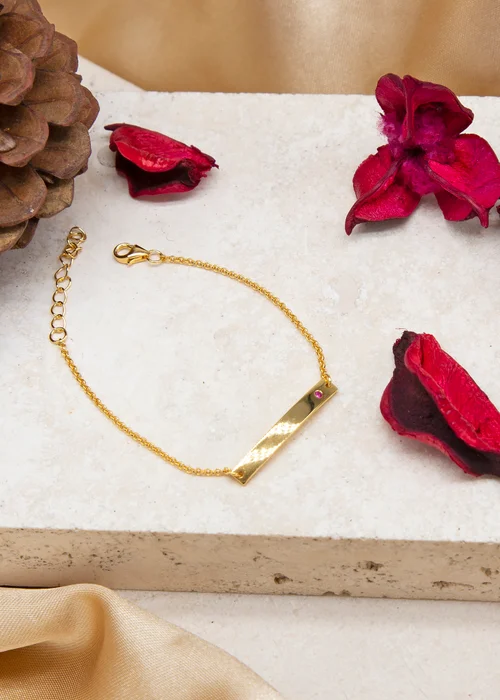 Golden Moments Gold Plated ID Bar July Birthstone CZ Bracelet - One Size Image 2
