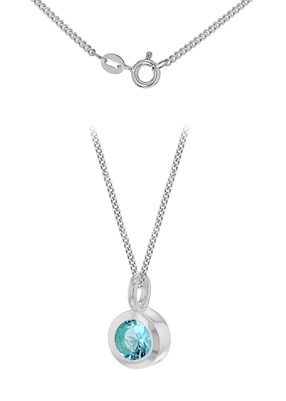 Golden Moments Sterling Silver CZ March Birthstone Necklace - One Size Image 1