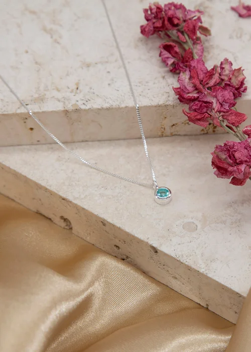 Golden Moments Sterling Silver CZ March Birthstone Necklace - One Size Image 2