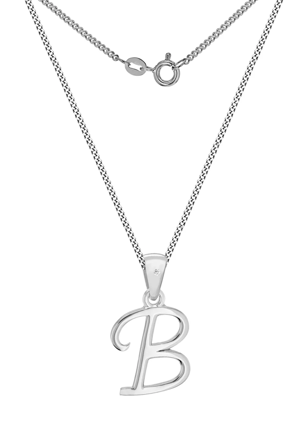 Golden Moments Sterling Silver Diamond 'B' Initial Necklace - B Image 1