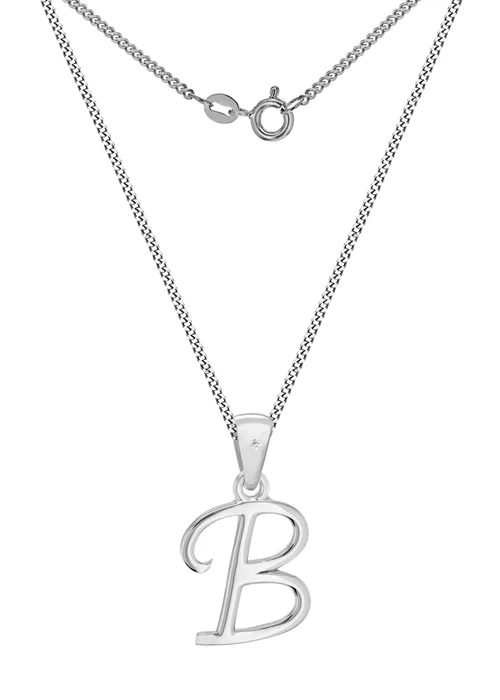 Golden Moments Sterling Silver Diamond 'B' Initial Necklace - B Image 1