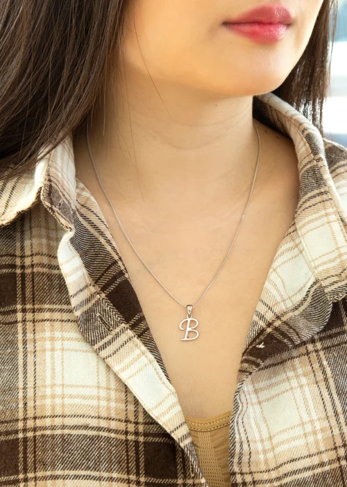 Golden Moments Sterling Silver Diamond 'B' Initial Necklace - B Image 3