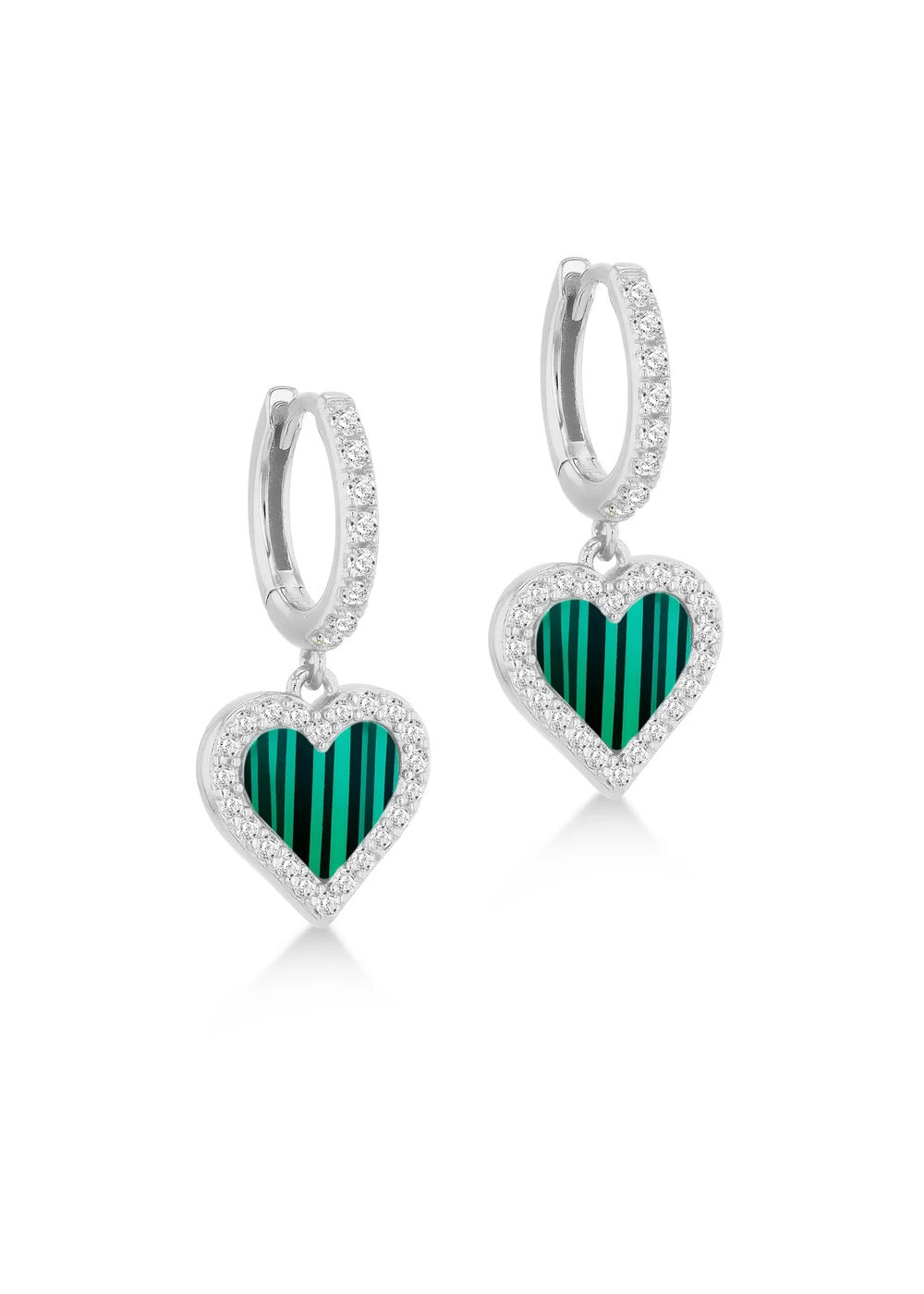 Golden Moments Sterling Silver Malachite and CZ Heart Drop Earring - One Size Image 1