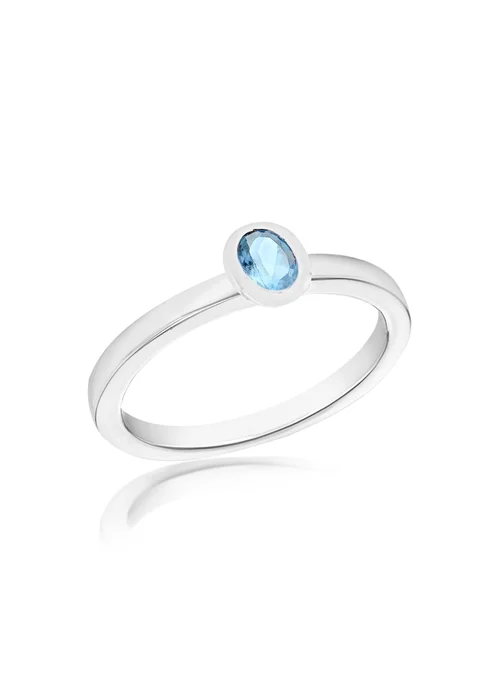 Golden Moments Sterling Silver Blue Oval CZ Band Ring - Small Image 1
