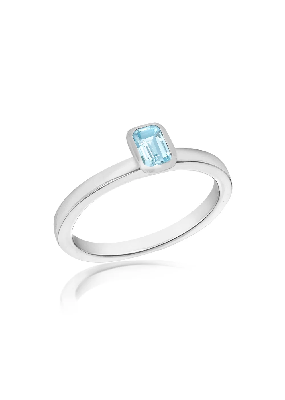 Golden Moments Sterling Silver Blue Rectangle CZ Band Ring - Small Image 1