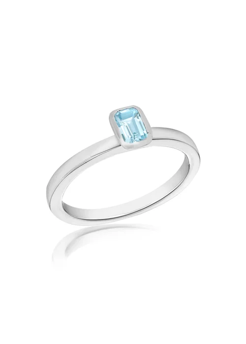 Golden Moments Sterling Silver Blue Rectangle CZ Band Ring - Small Image 1