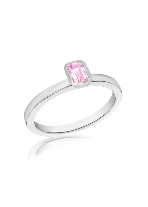 Golden Moments Sterling Silver Pink Rectangle CZ Band Ring - Small Image 1