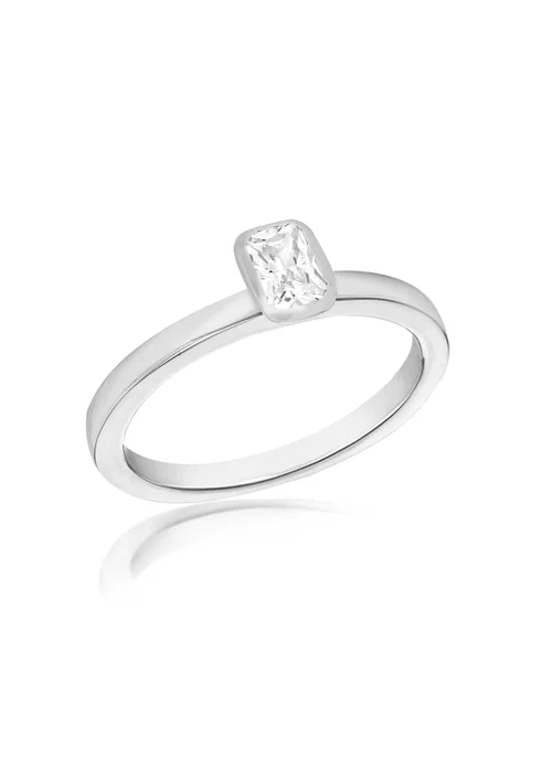Golden Moments Sterling Silver Rectangle White CZ Ring - Small Image 1