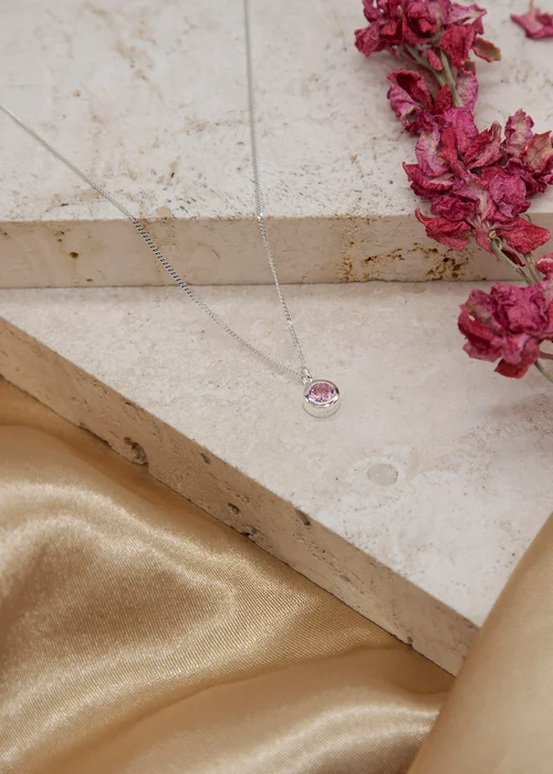Golden Moments Sterling Silver CZ October Birthstone Necklace - One Size Image 2