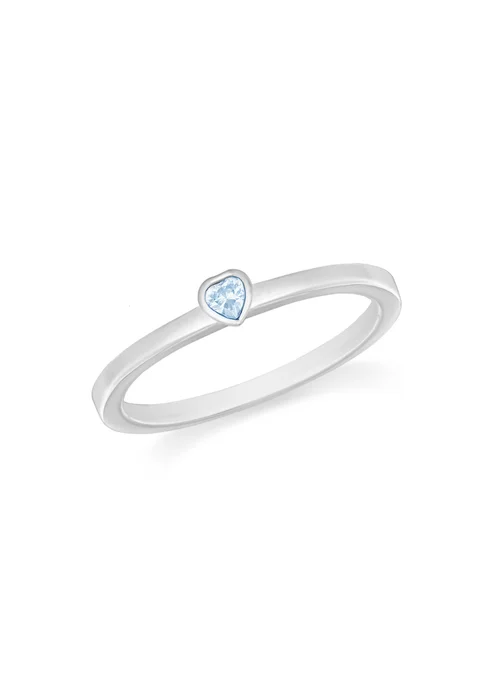 Golden Moments Sterling Silver Blue CZ Heart Ring - Small Image 1