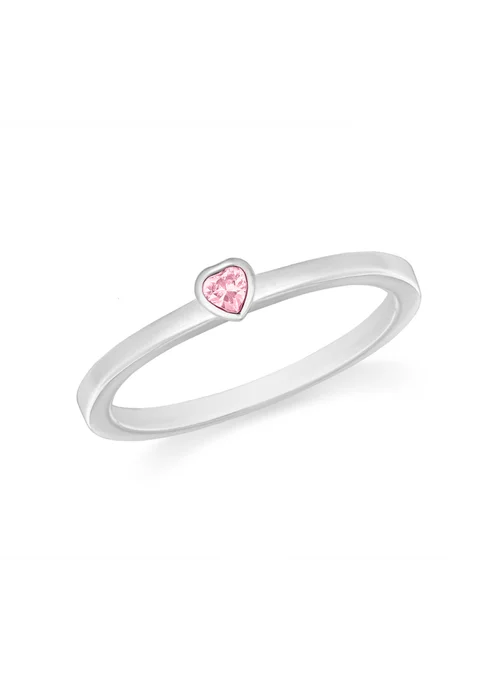 Golden Moments Sterling Silver Pink CZ Heart Ring - Small Image 1
