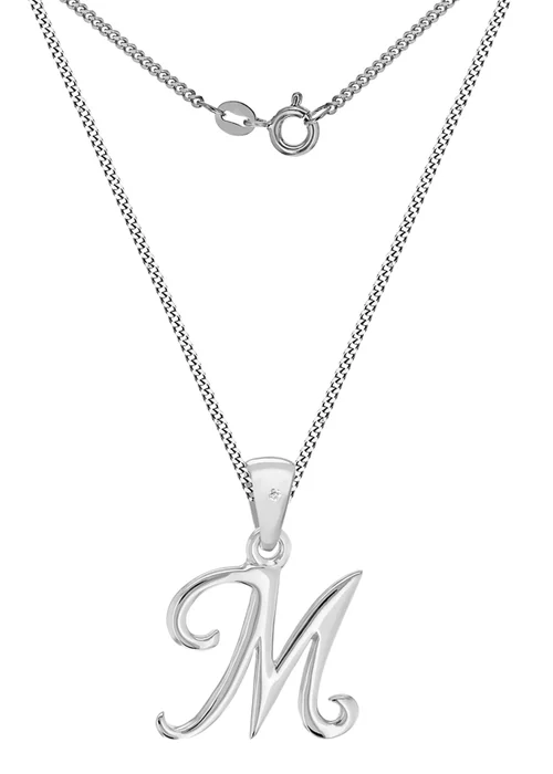 Golden Moments Sterling Silver Diamond 'M' Initial Necklace - M Image 1