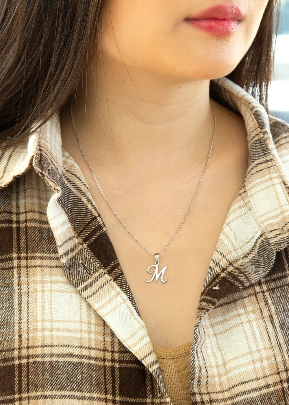 Golden Moments Sterling Silver Diamond 'M' Initial Necklace - M Image 3