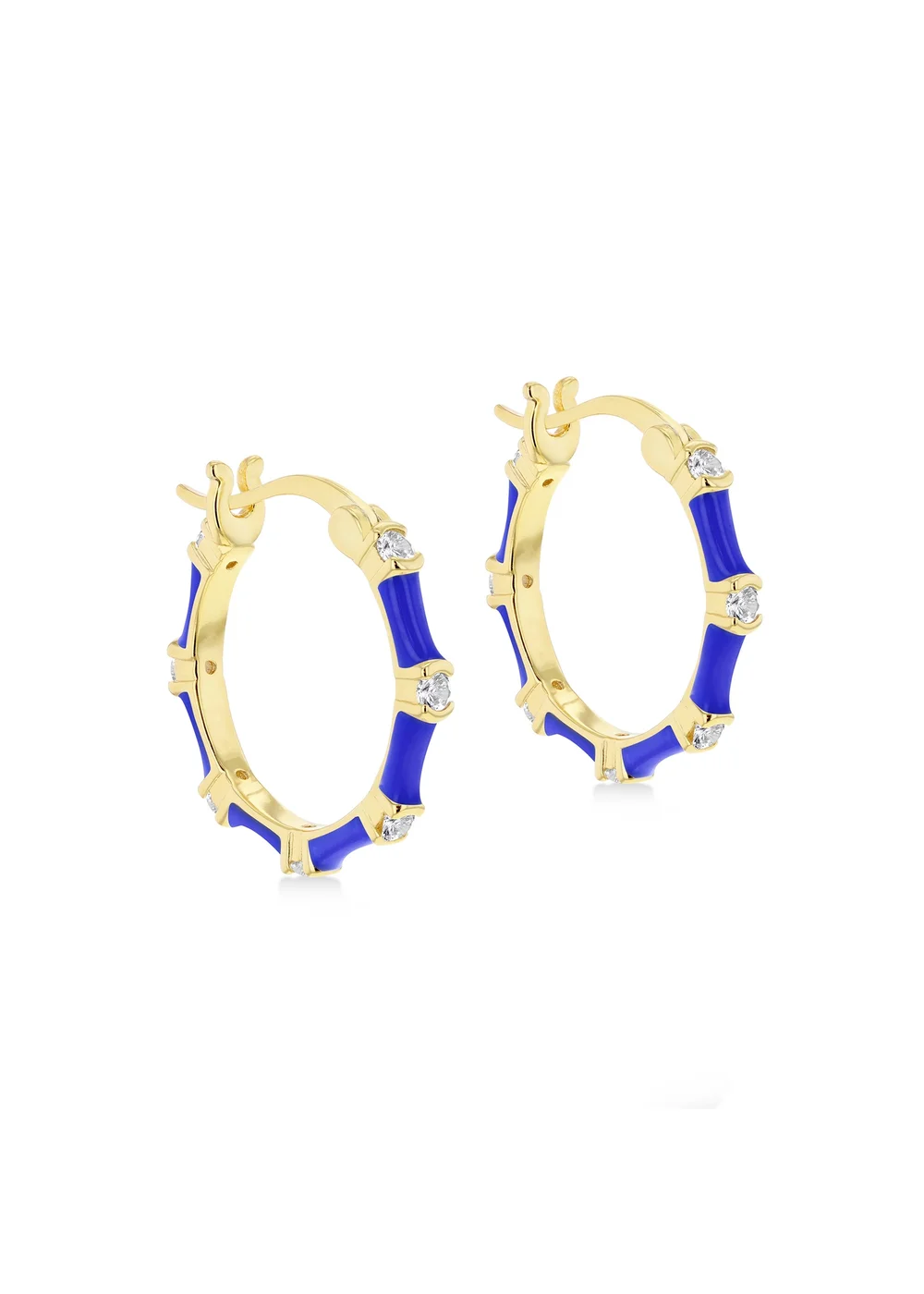 Golden Moments Yellow Gold Plated CZs Blue Enamel Hoop Earrings - One Size Image 1