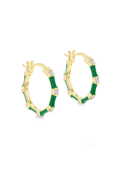 Golden Moments Yellow Gold Plated CZs Green Enamel Hoop Earrings - One Size Image 1