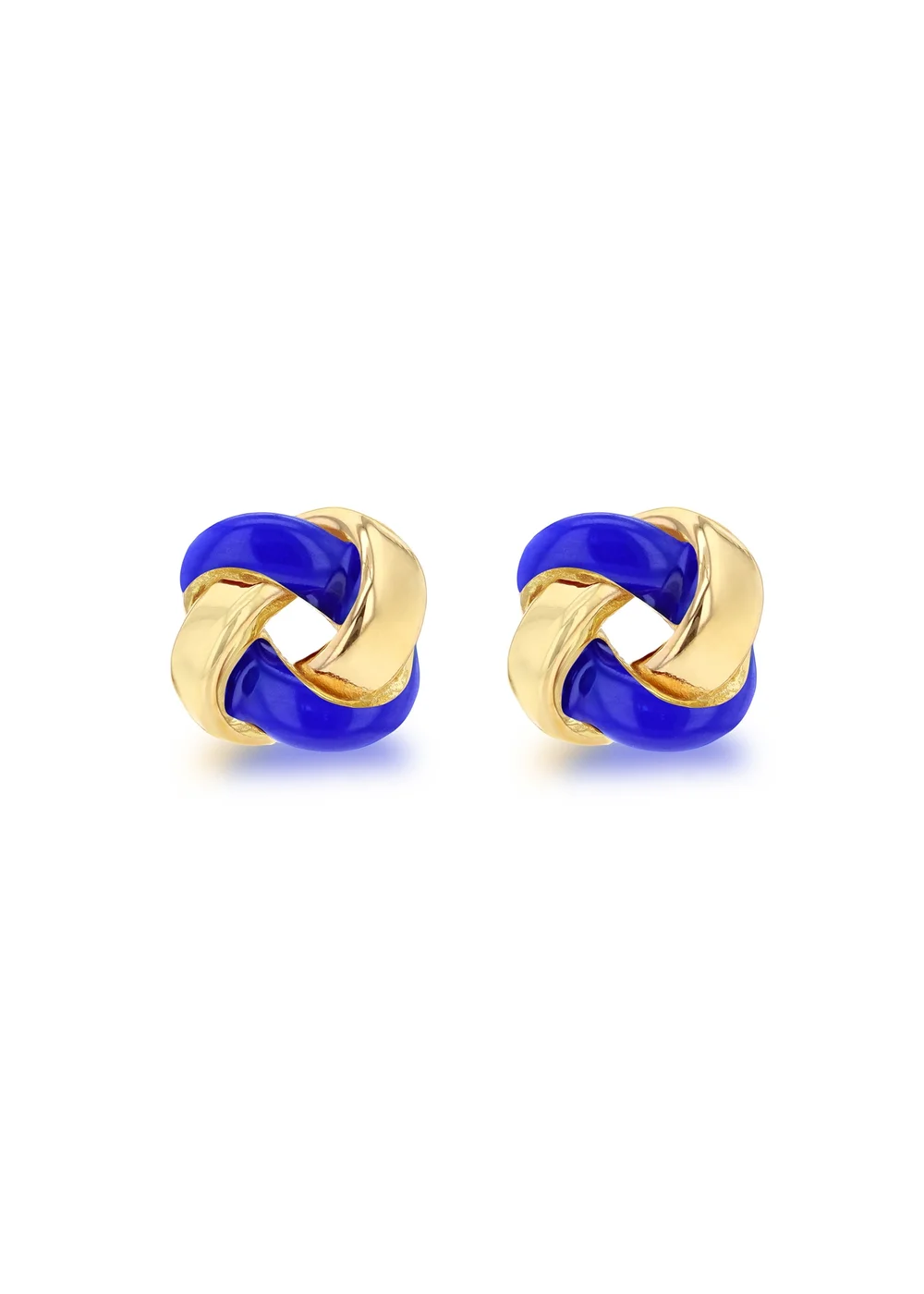 Golden Moments Yellow Gold Plated Blue Enamel Small Knot Studs - One Size Image 1