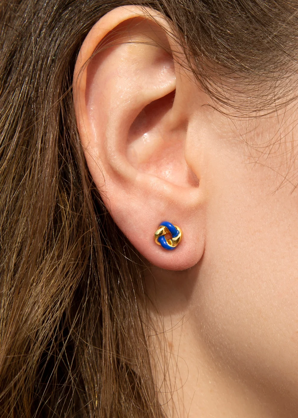 Golden Moments Yellow Gold Plated Blue Enamel Small Knot Studs - One Size Image 3