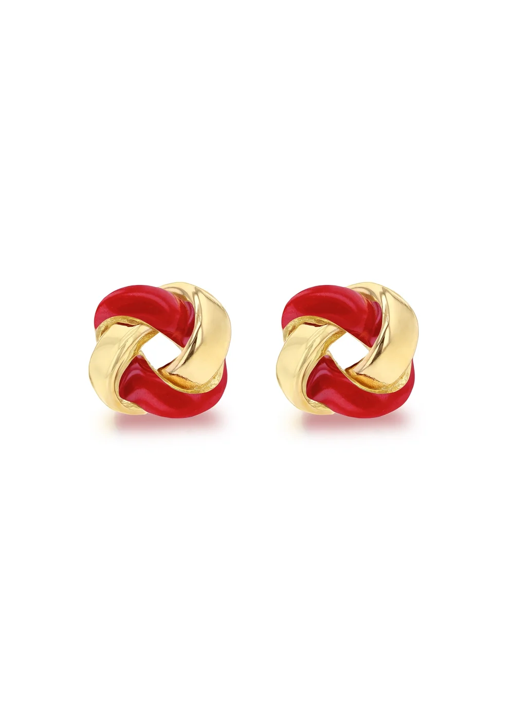 Golden Moments Yellow Gold Plated Red Enamel Small Knot Studs - One Size Image 1