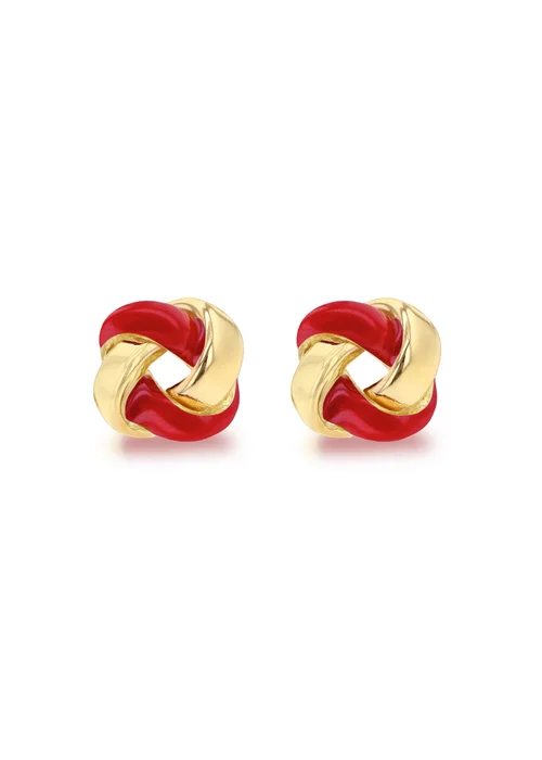 Golden Moments Yellow Gold Plated Red Enamel Small Knot Studs - One Size Image 1