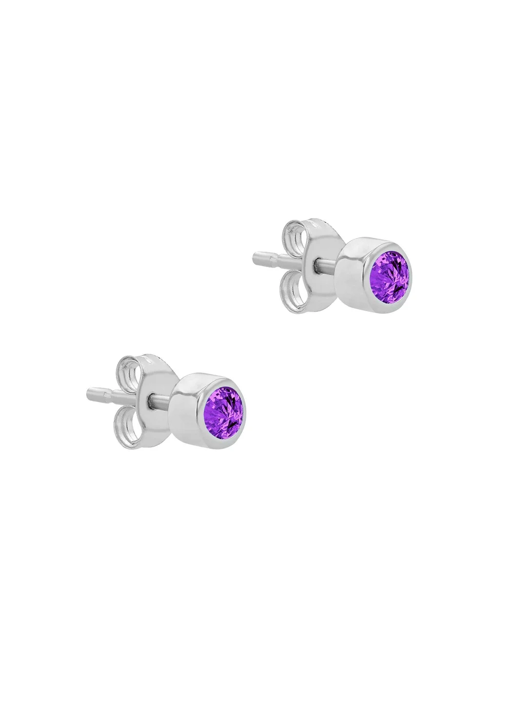 Golden Moments Sterling Silver CZ February Birthstone Stud Earrings - One Size Image 2