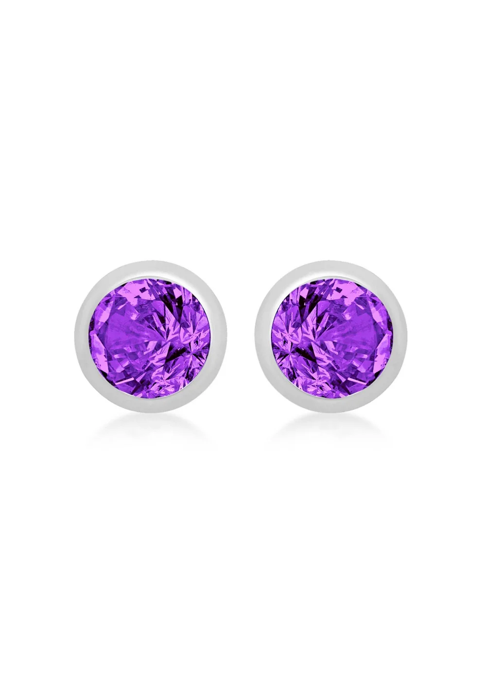 Golden Moments Sterling Silver CZ February Birthstone Stud Earrings - One Size Image 1