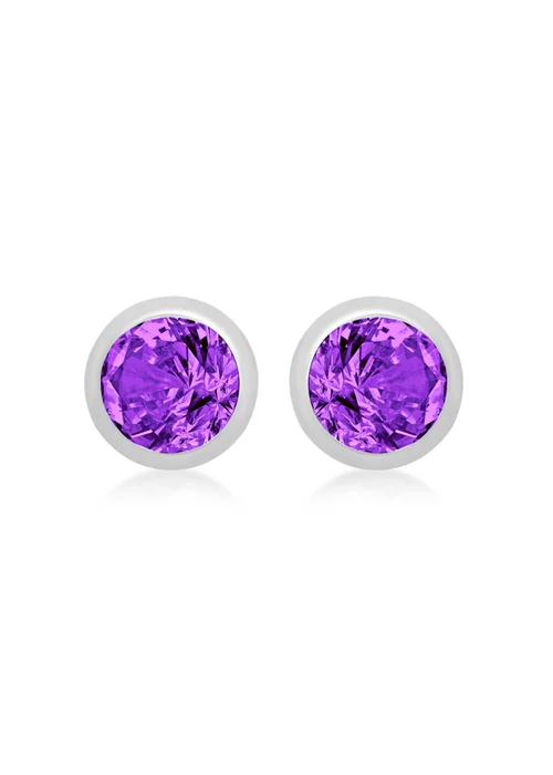Golden Moments Sterling Silver CZ February Birthstone Stud Earrings - One Size Image 1